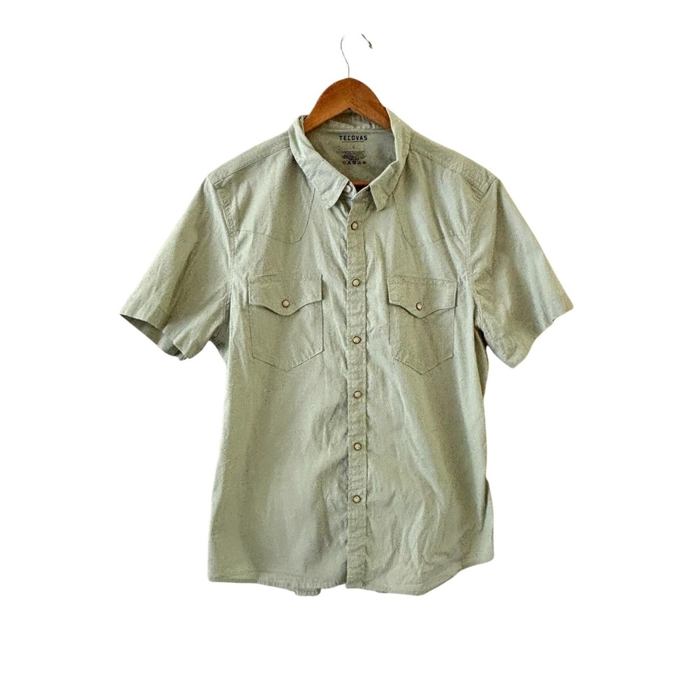 Tecovas Western Snap Shirt Mens Size L Green Short Sleeve Stretch Rodeo Casual
